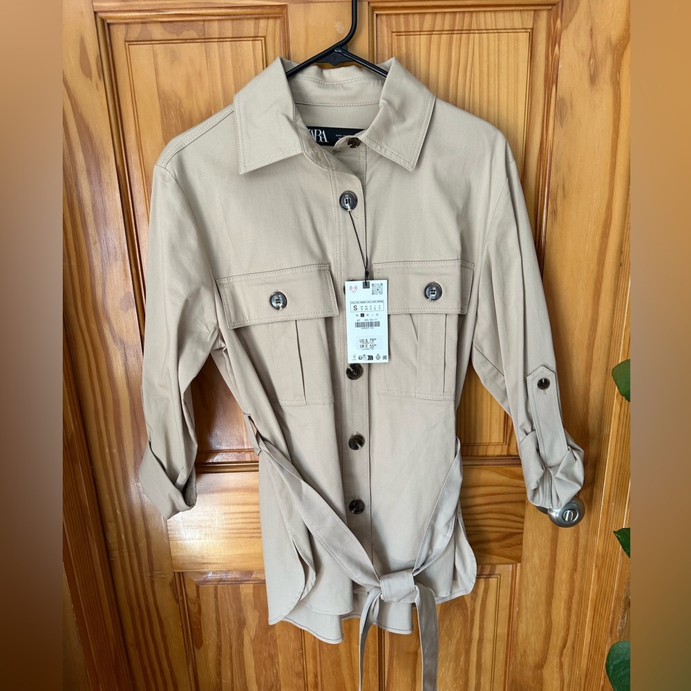 NWT Zara Women's Tan Belted Jacket - Picture 9 of 13